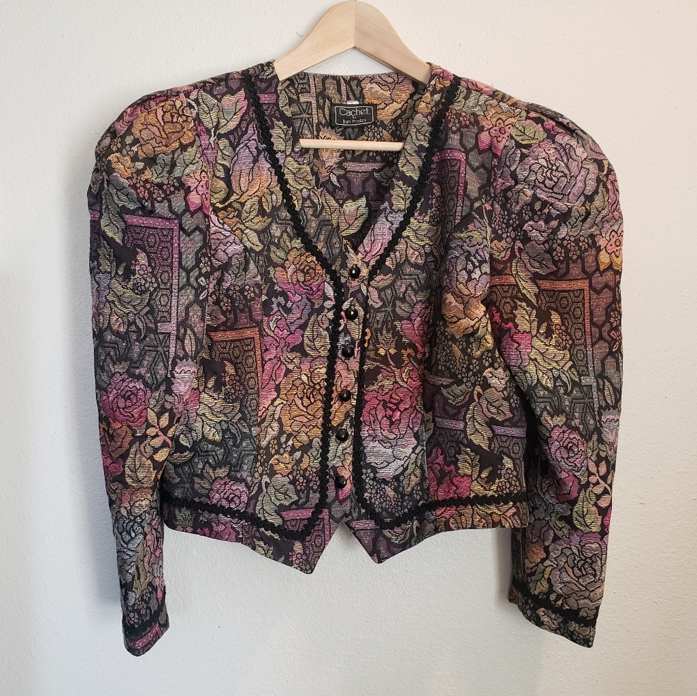 Vintage Cachet Bari Protas Floral Tapestry Blazer Jacket Women's 11 / 12